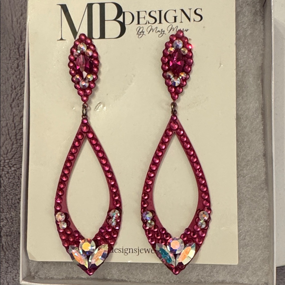 MB Designs Custom Pageant earrings in Fuchsia Pink & AB Crystal Drop